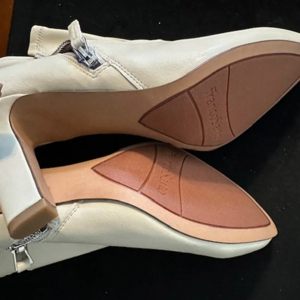 NEW CREAM FRANCO SARTO SHOE BOOTS WITH ZIPPERED SIDE.